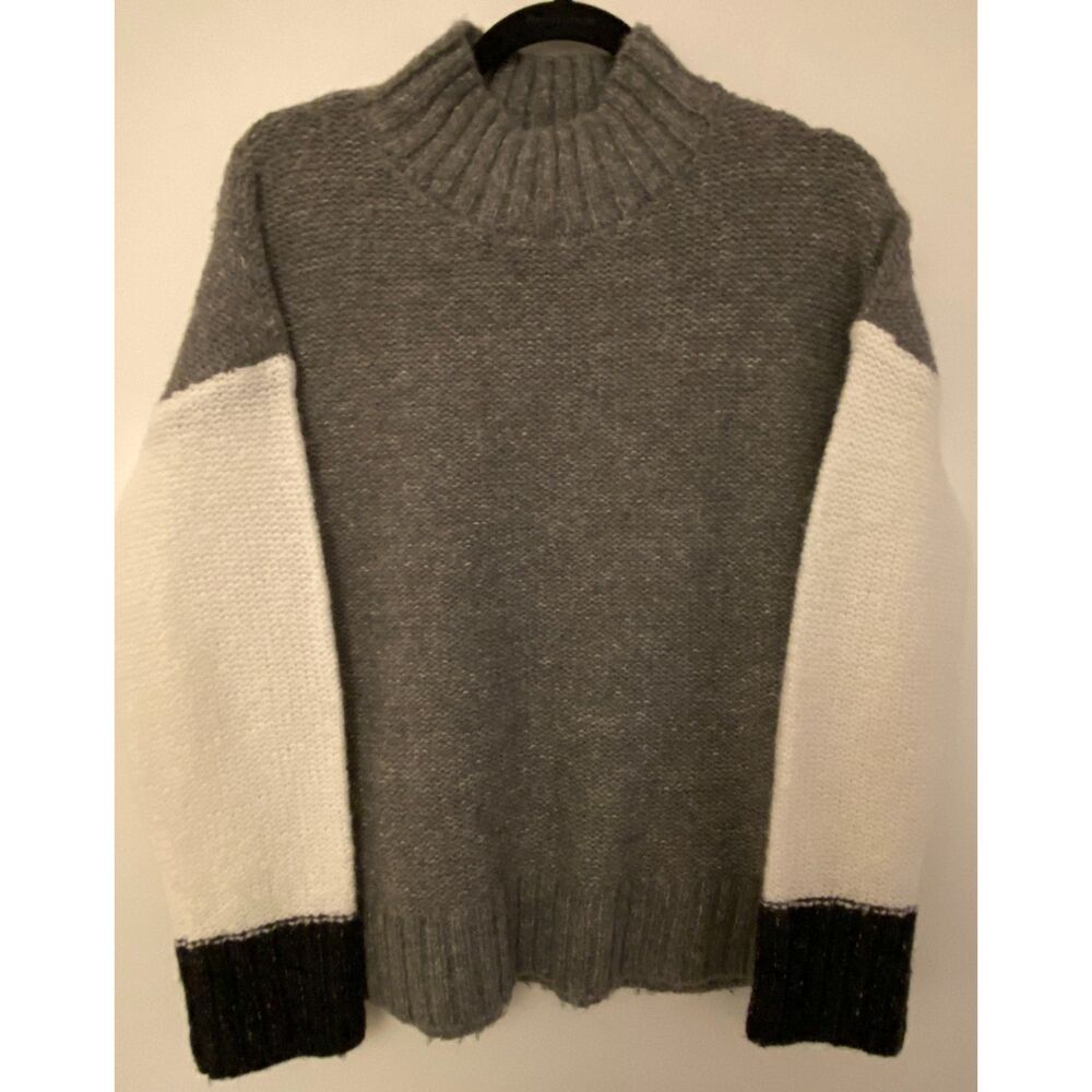 Michael Stars Grey Block Color Long Sleeve High Collar Sweater Women's Sz Small